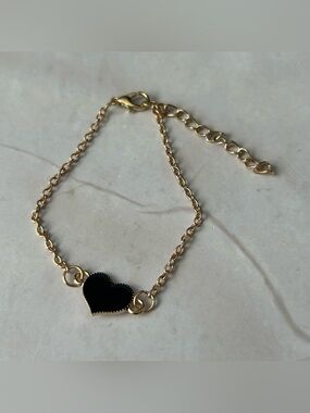 Gold Chain Bracelet with Black Heart Charm